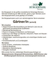 Stellenausschreibung Gärtner/in